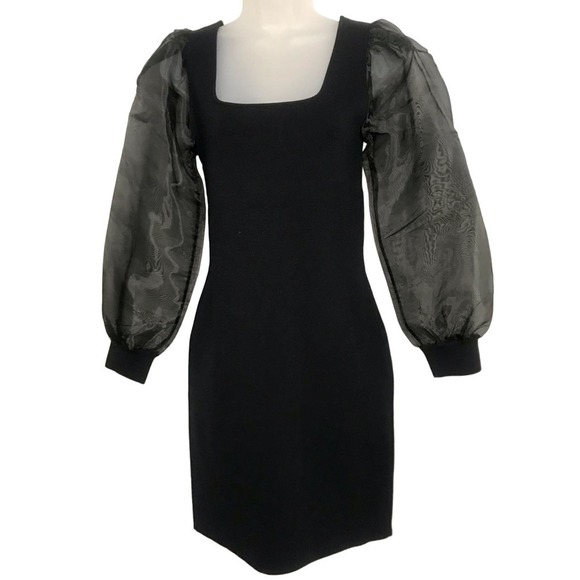 NWT House of Harlow Black Sweater Cocktail dress with Sheer long sleeves size S - Picture 1 of 7